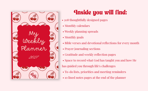 2027 Christian Weekly Planner: Cherry Design | Weekly & Monthly Organizer with Bible Verses, Prayer Journaling and Gratitude Sections | 6" x 9" (The Cherry Collection)