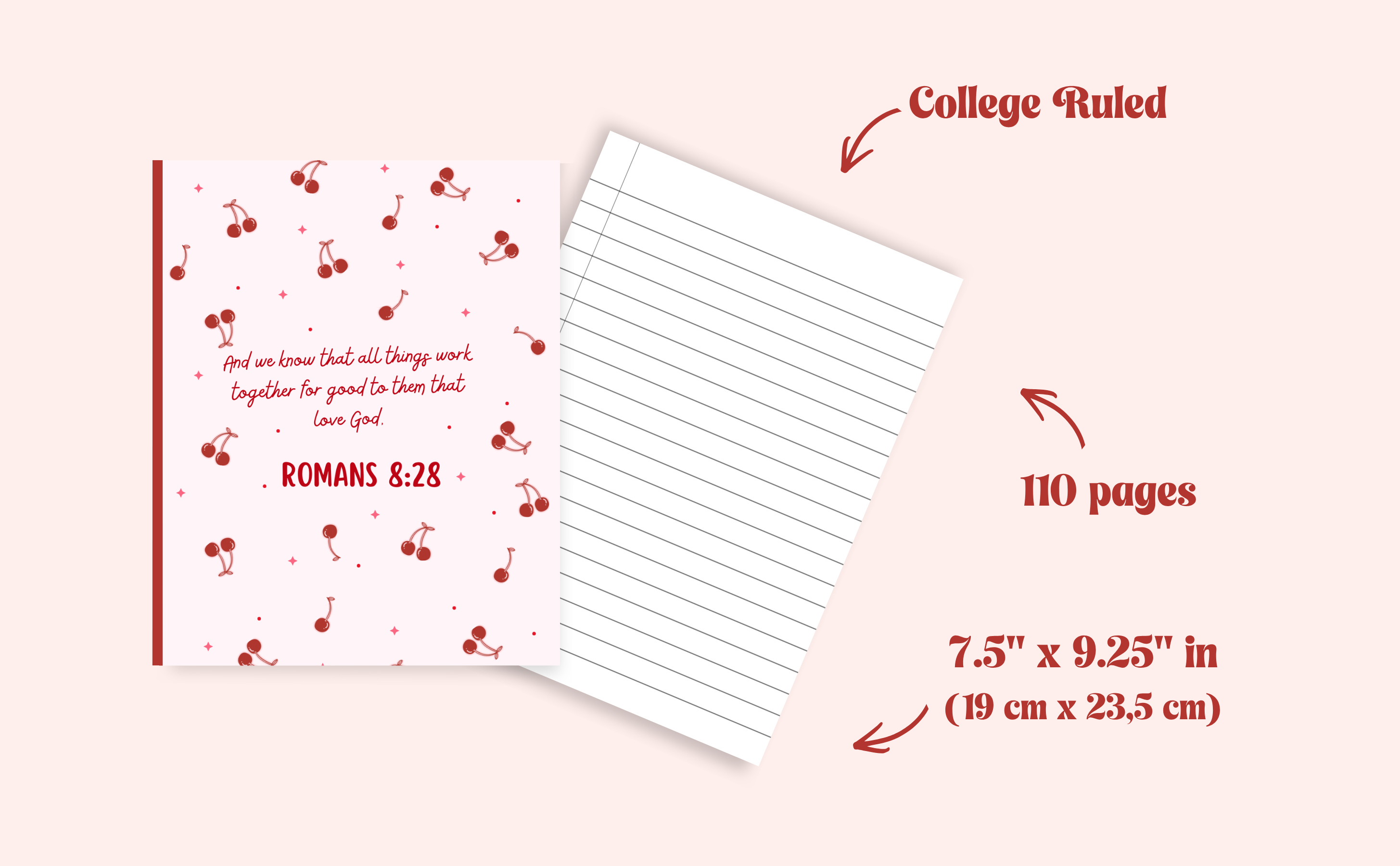 Cherry Collection: Christian Composition Notebook (7.5" x 9.25", College Ruled, 110 pag.)